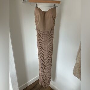 Elegant Tan Ruched Dress